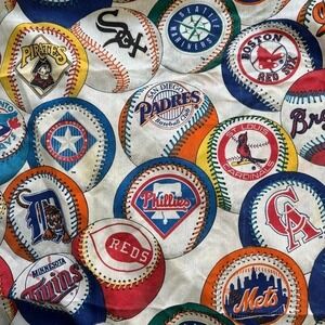 VTG 90s Sheet Major League Baseball Flat Team Logos Baseballs MLB Fandom Bibb Co